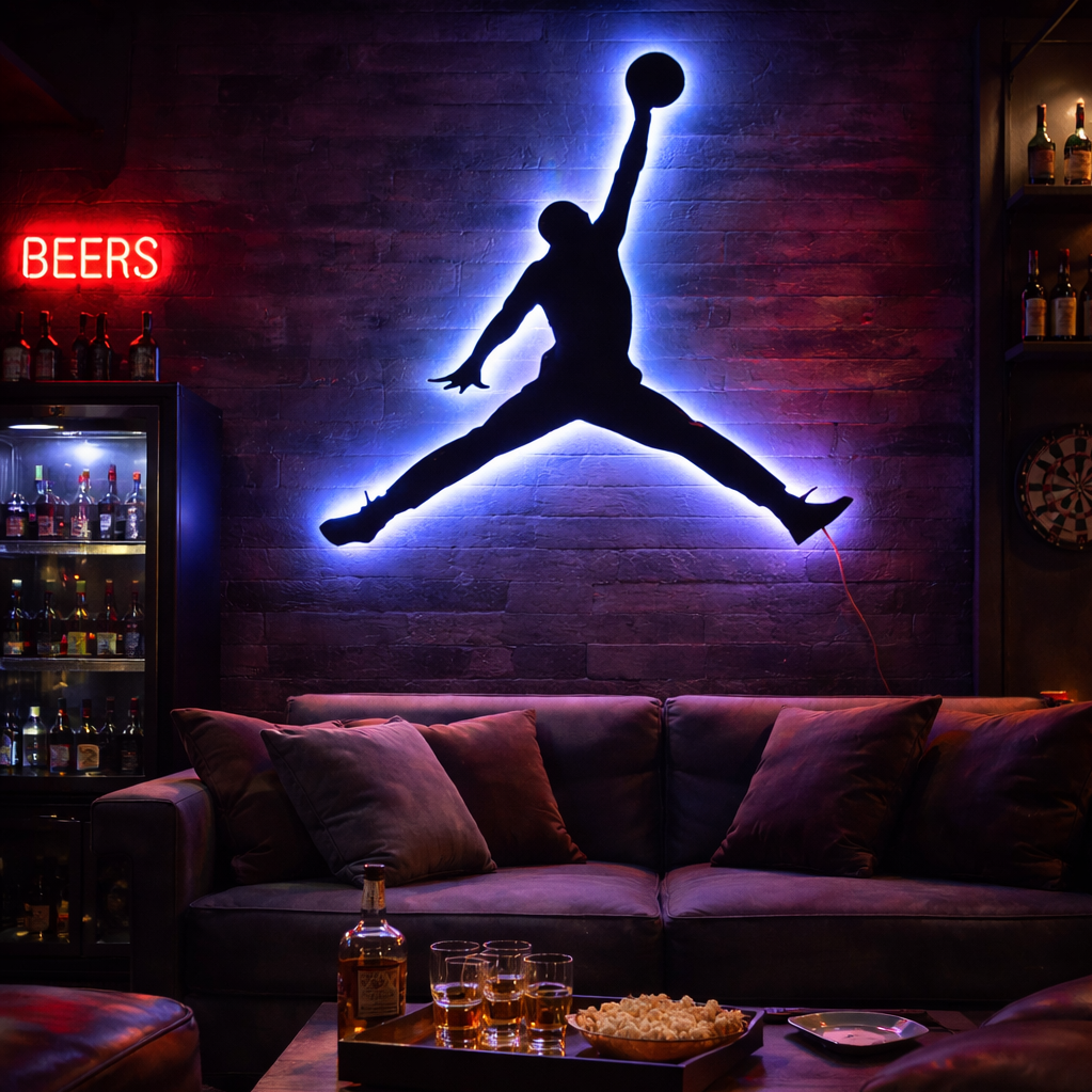 Michael Jordan Jumpman Metal Led Wall Sign, Gift for Boyfriend  Art, RGB Metal Wall Led Decor, Game Room Decor, NBA Legend Led Sign,