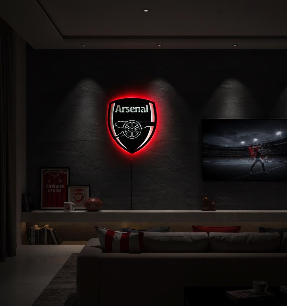 Arsenal LED Wall Art - Premier League Football Team Logo Sign - Game Room Decor