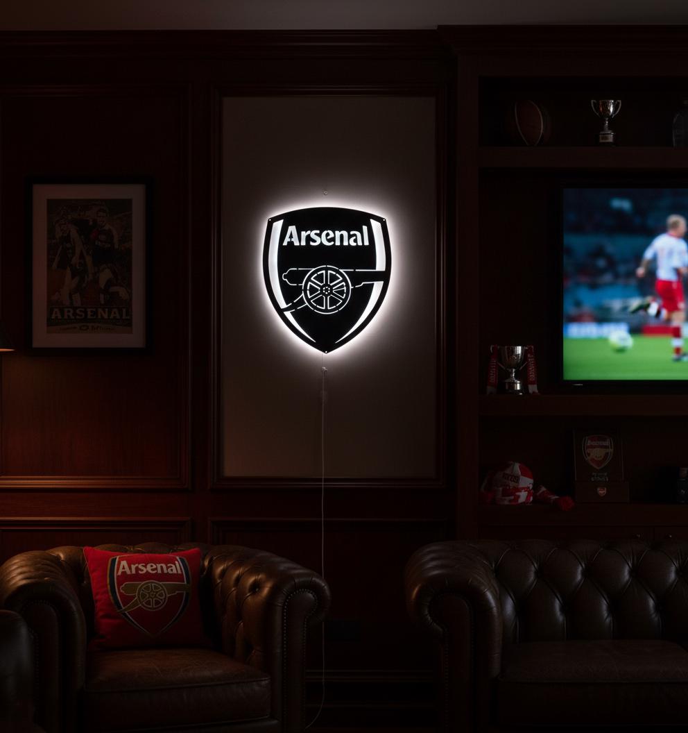 Arsenal LED Wall Art - Premier League Football Team Logo Sign - Game Room Decor