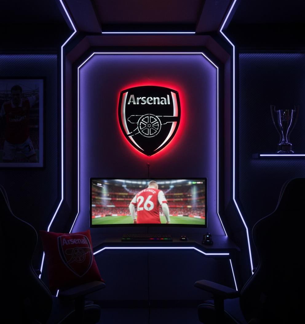 Arsenal LED Wall Art - Premier League Football Team Logo Sign - Game Room Decor