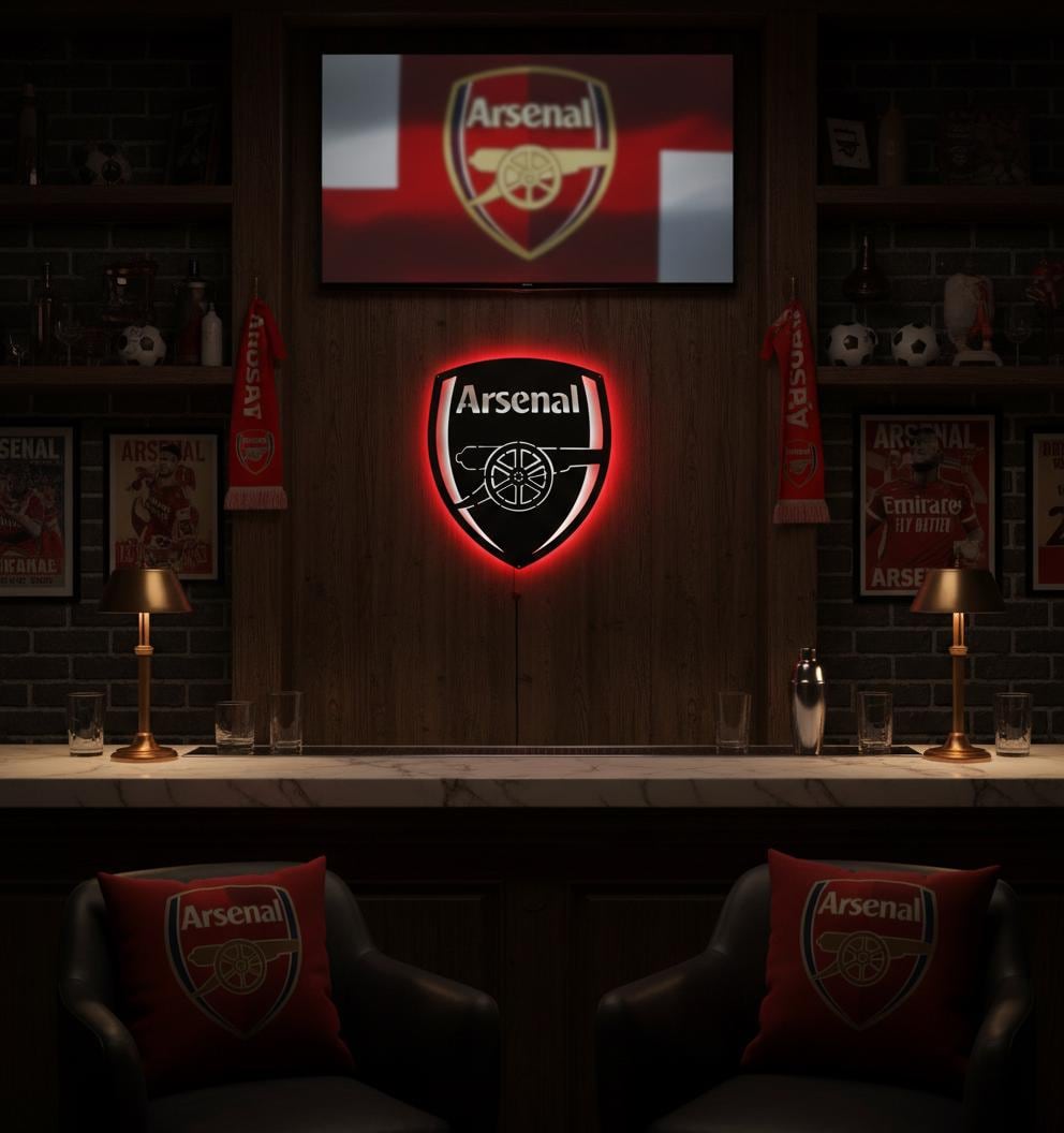Arsenal LED Wall Art - Premier League Football Team Logo Sign - Game Room Decor