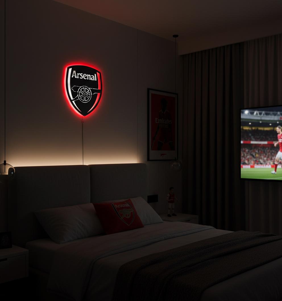 Arsenal LED Wall Art - Premier League Football Team Logo Sign - Game Room Decor