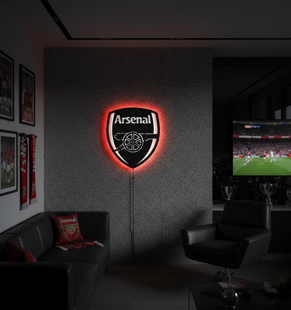 Arsenal LED Wall Art - Premier League Football Team Logo Sign - Game Room Decor