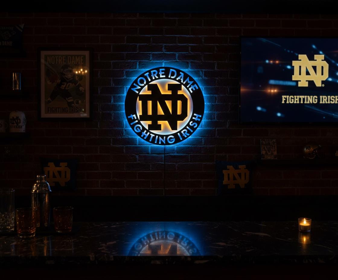 Notre Dame Wall Art - Fighting Irish Logo Game Room Decor Man Cave Gift