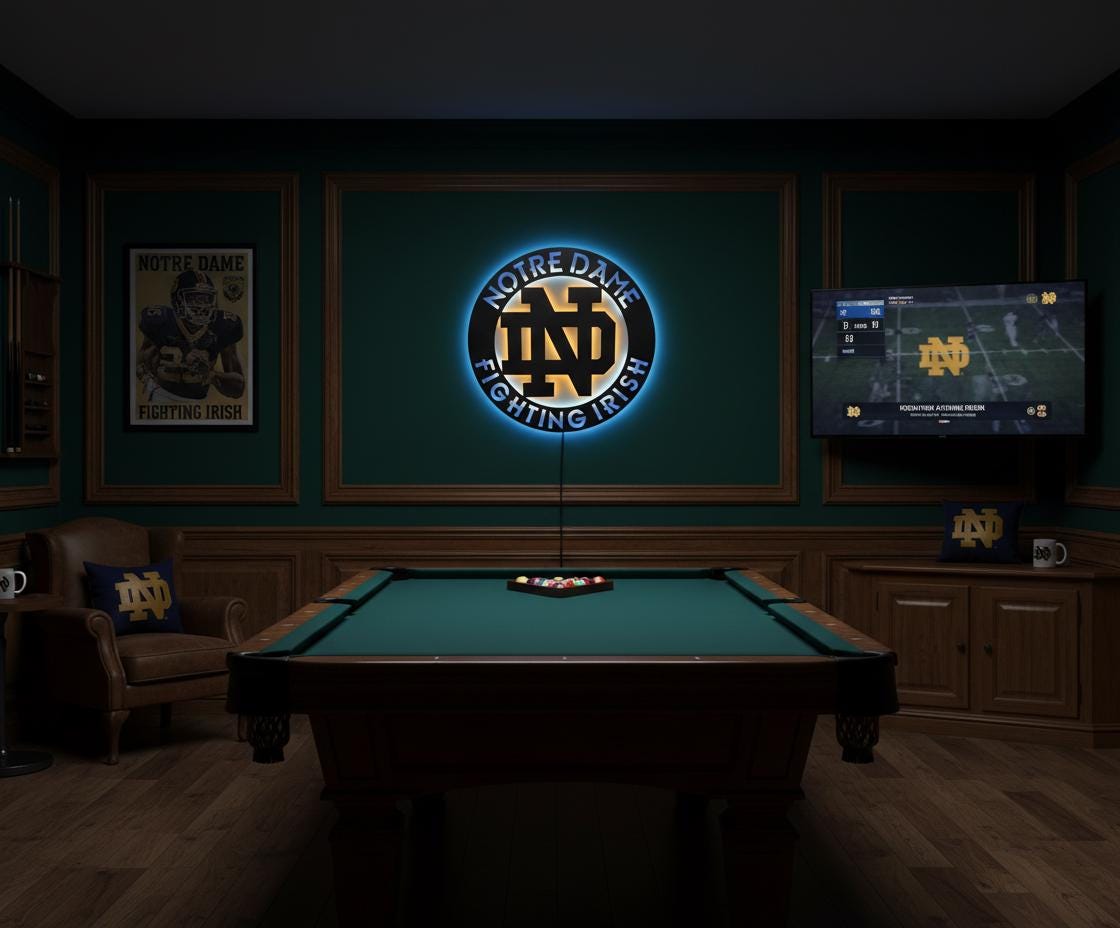 Notre Dame Wall Art - Fighting Irish Logo Game Room Decor Man Cave Gift