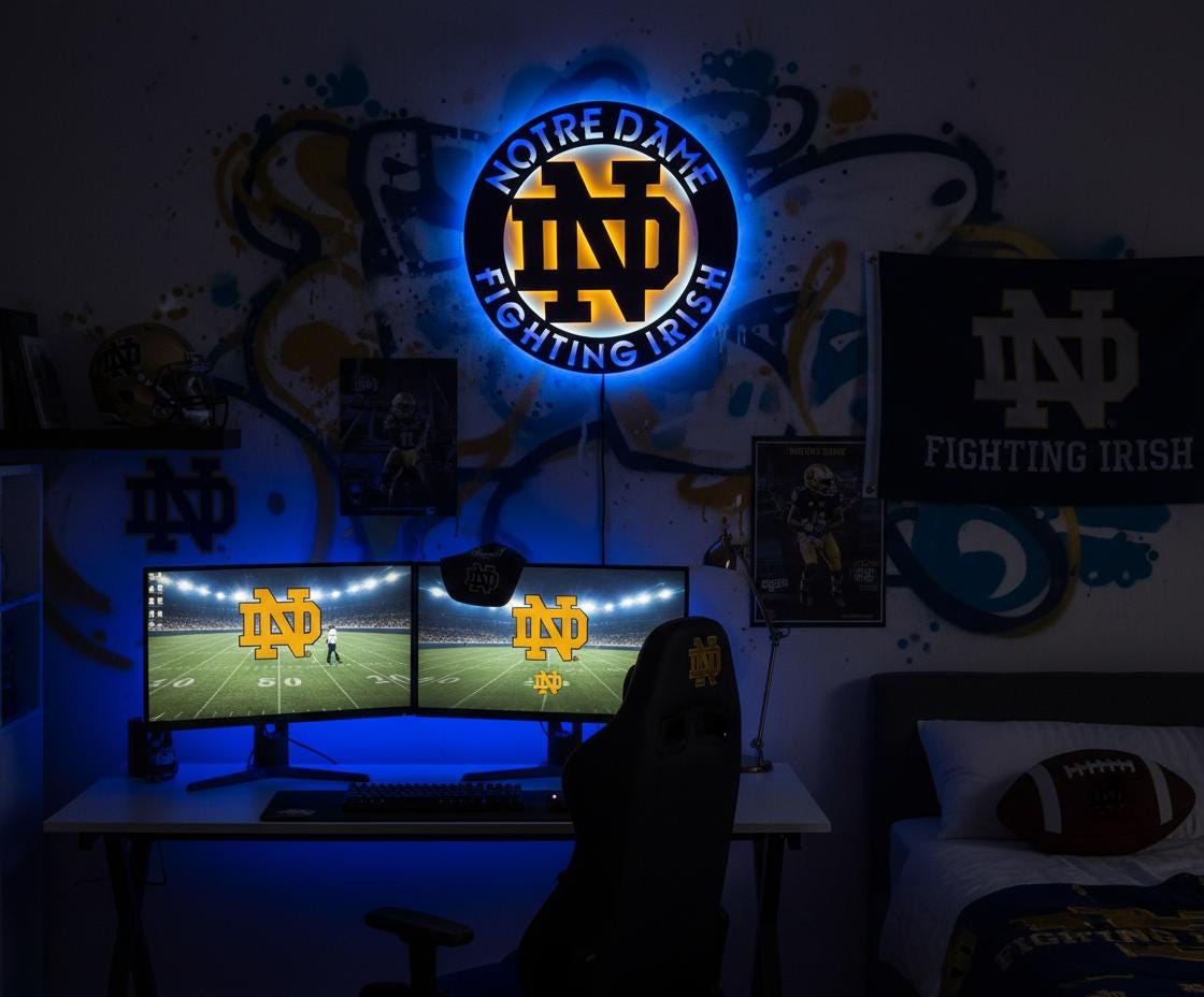 Notre Dame Wall Art - Fighting Irish Logo Game Room Decor Man Cave Gift