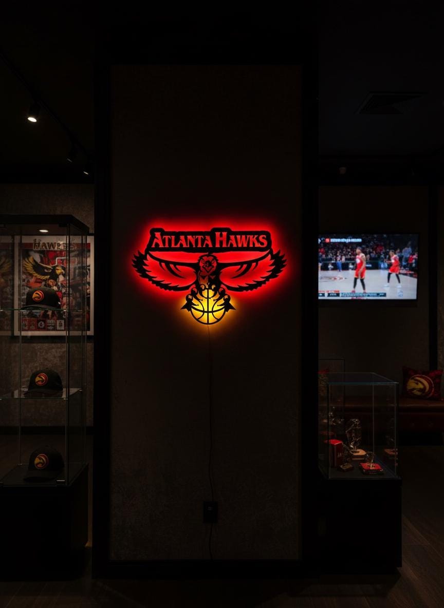 Atlanta Hawks Wall Art - Official Team Logo Basketball Game Room Decor