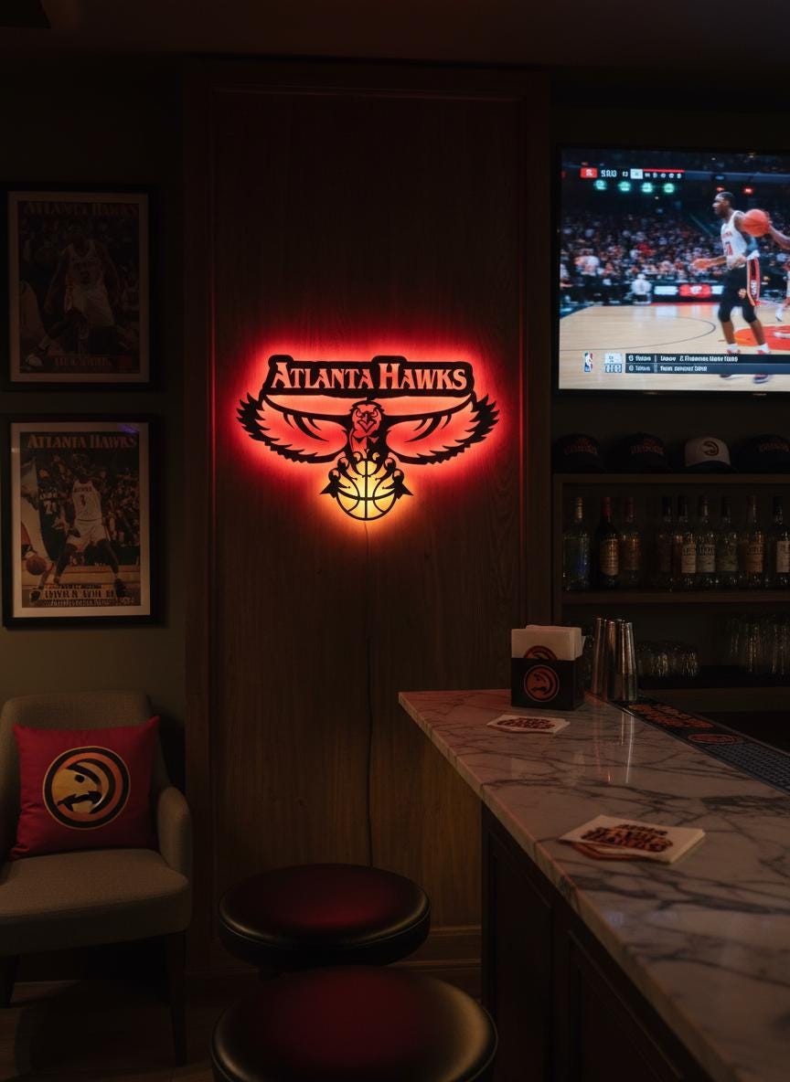 Atlanta Hawks Wall Art - Official Team Logo Basketball Game Room Decor