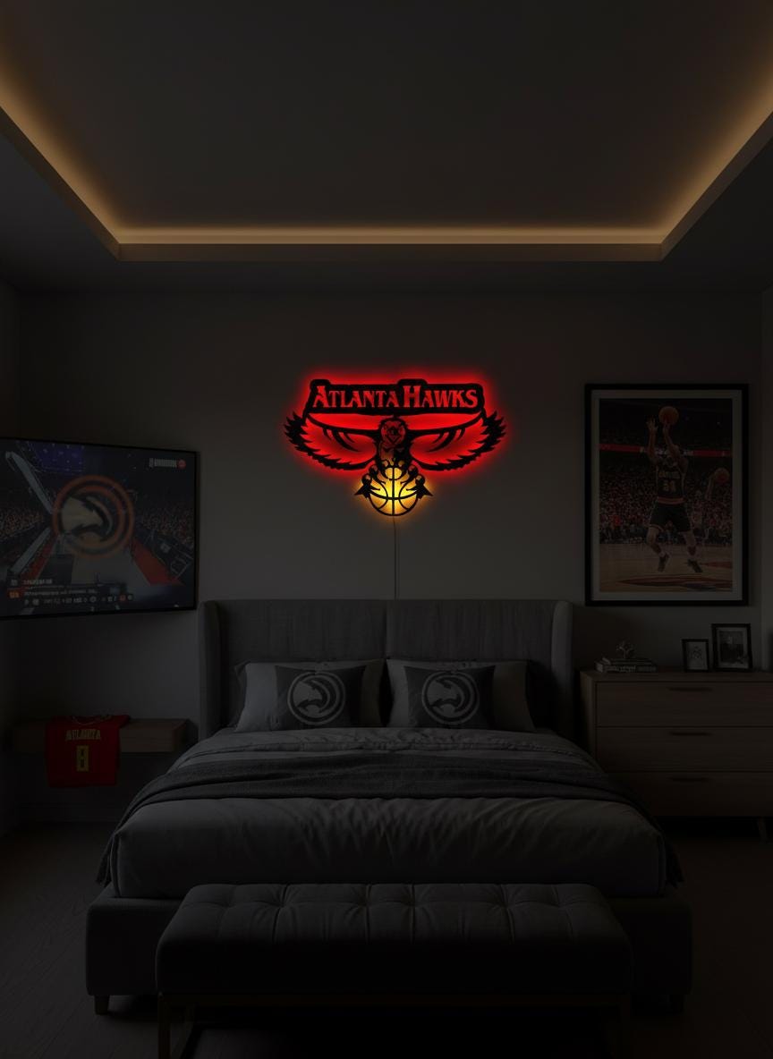 Atlanta Hawks Wall Art - Official Team Logo Basketball Game Room Decor