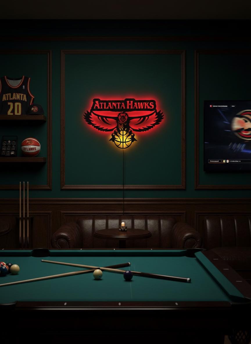 Atlanta Hawks Wall Art - Official Team Logo Basketball Game Room Decor