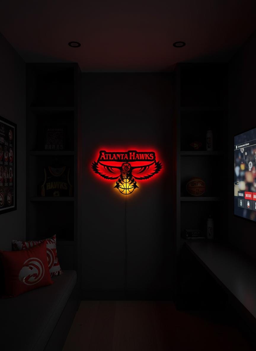 Atlanta Hawks Wall Art - Official Team Logo Basketball Game Room Decor