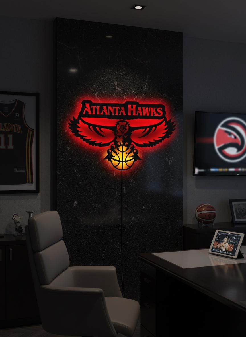 Atlanta Hawks Wall Art - Official Team Logo Basketball Game Room Decor