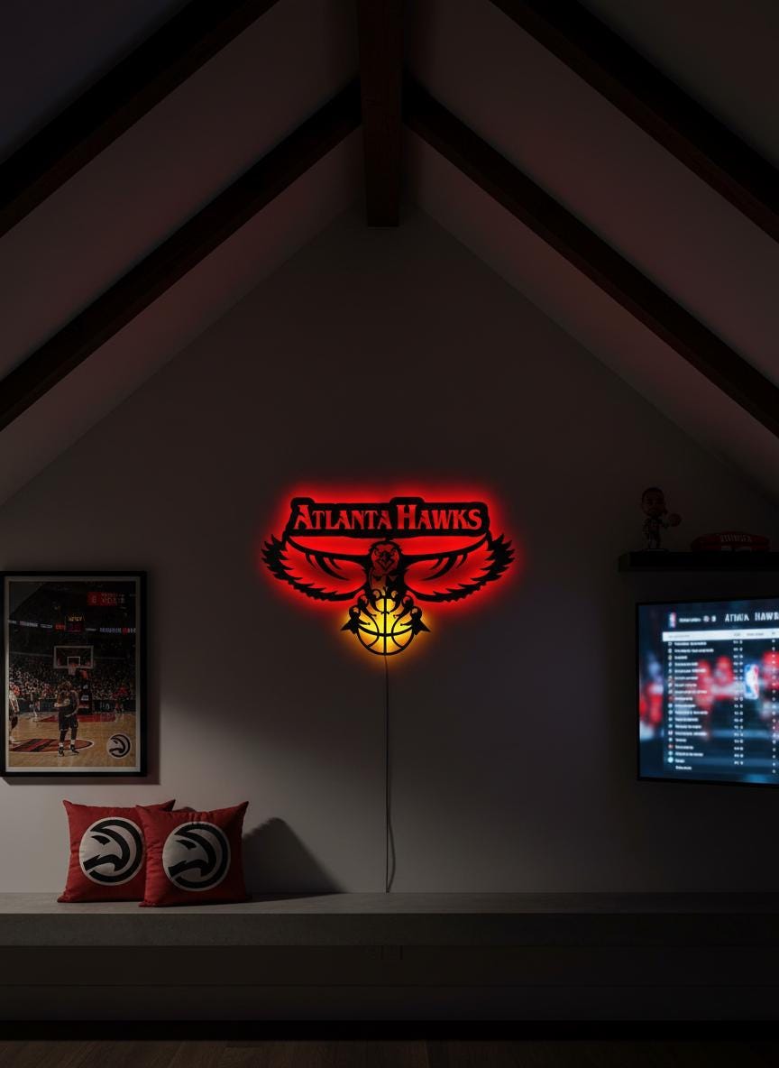 Atlanta Hawks Wall Art - Official Team Logo Basketball Game Room Decor