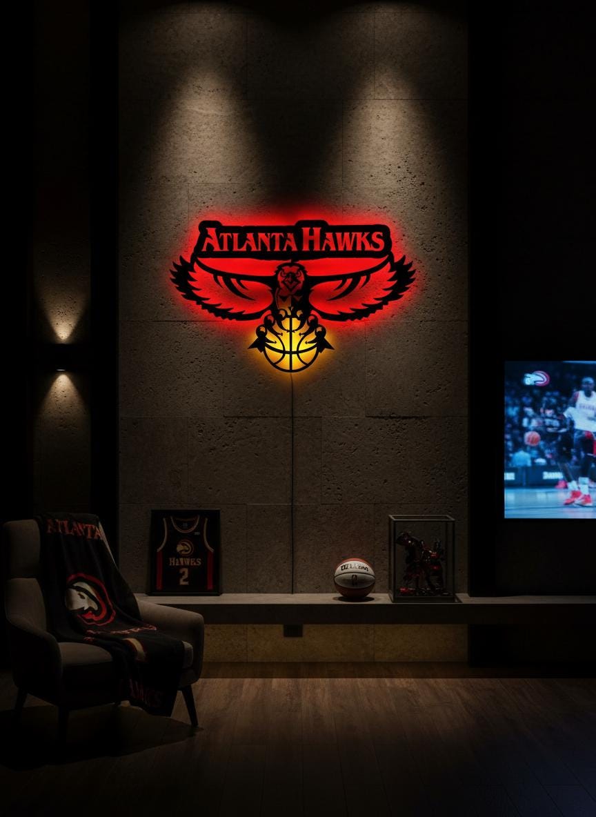 Atlanta Hawks Wall Art - Official Team Logo Basketball Game Room Decor