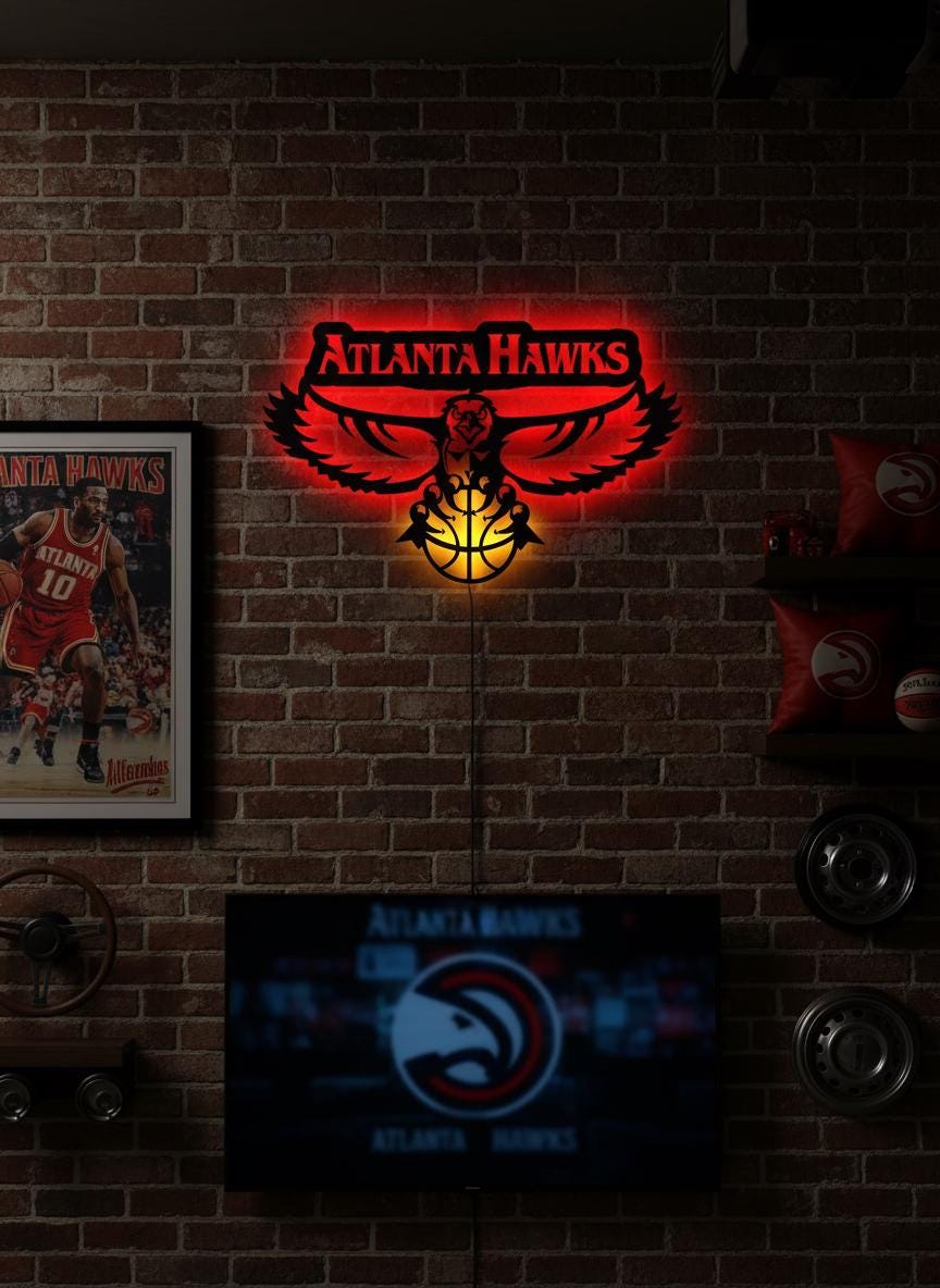 Atlanta Hawks Wall Art - Official Team Logo Basketball Game Room Decor