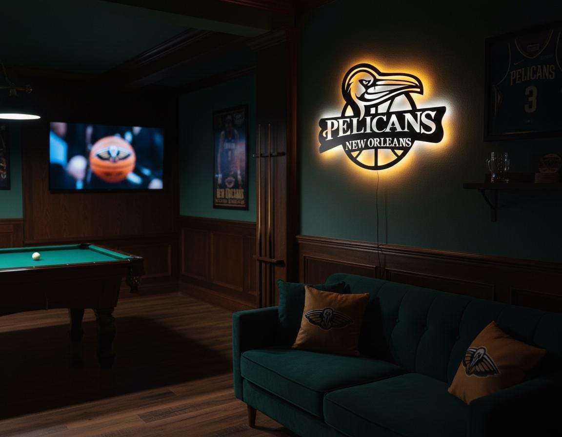 Pelicans Wall Art - NBA Team Logo - New Orleans Basketball Fan Game Room Decor