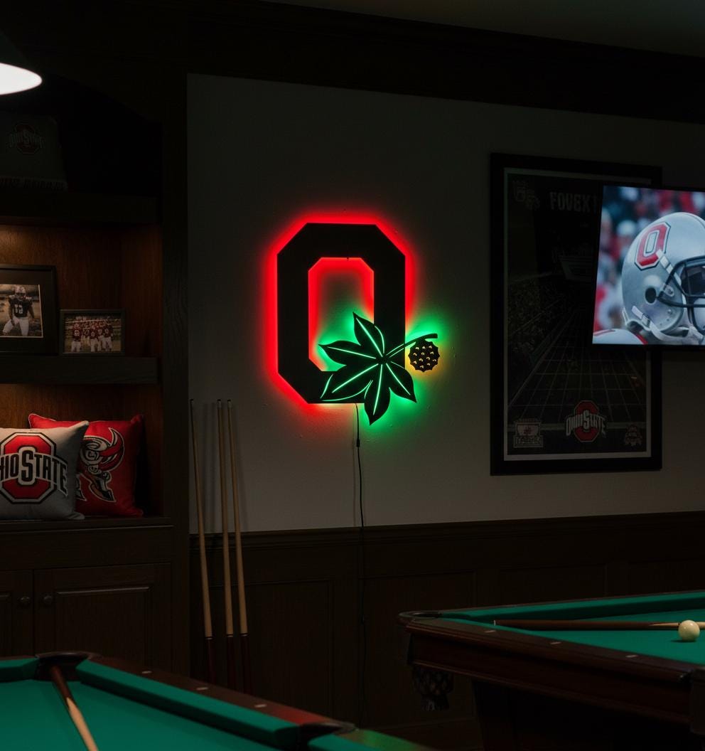 Ohio State Wall Art - Buckeyes Team Logo Illuminated Game Room Decor