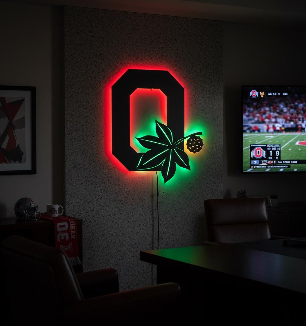 Ohio State Wall Art - Buckeyes Team Logo Illuminated Game Room Decor