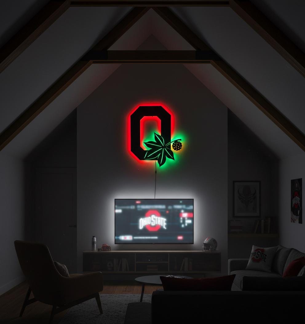 Ohio State Wall Art - Buckeyes Team Logo Illuminated Game Room Decor