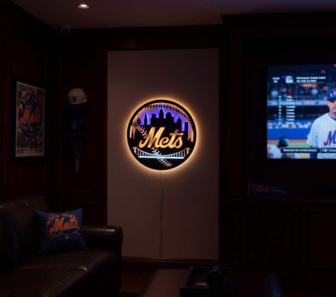 Mets Metal Wall Art – New York Baseball Fan Sign, Game Room Decor