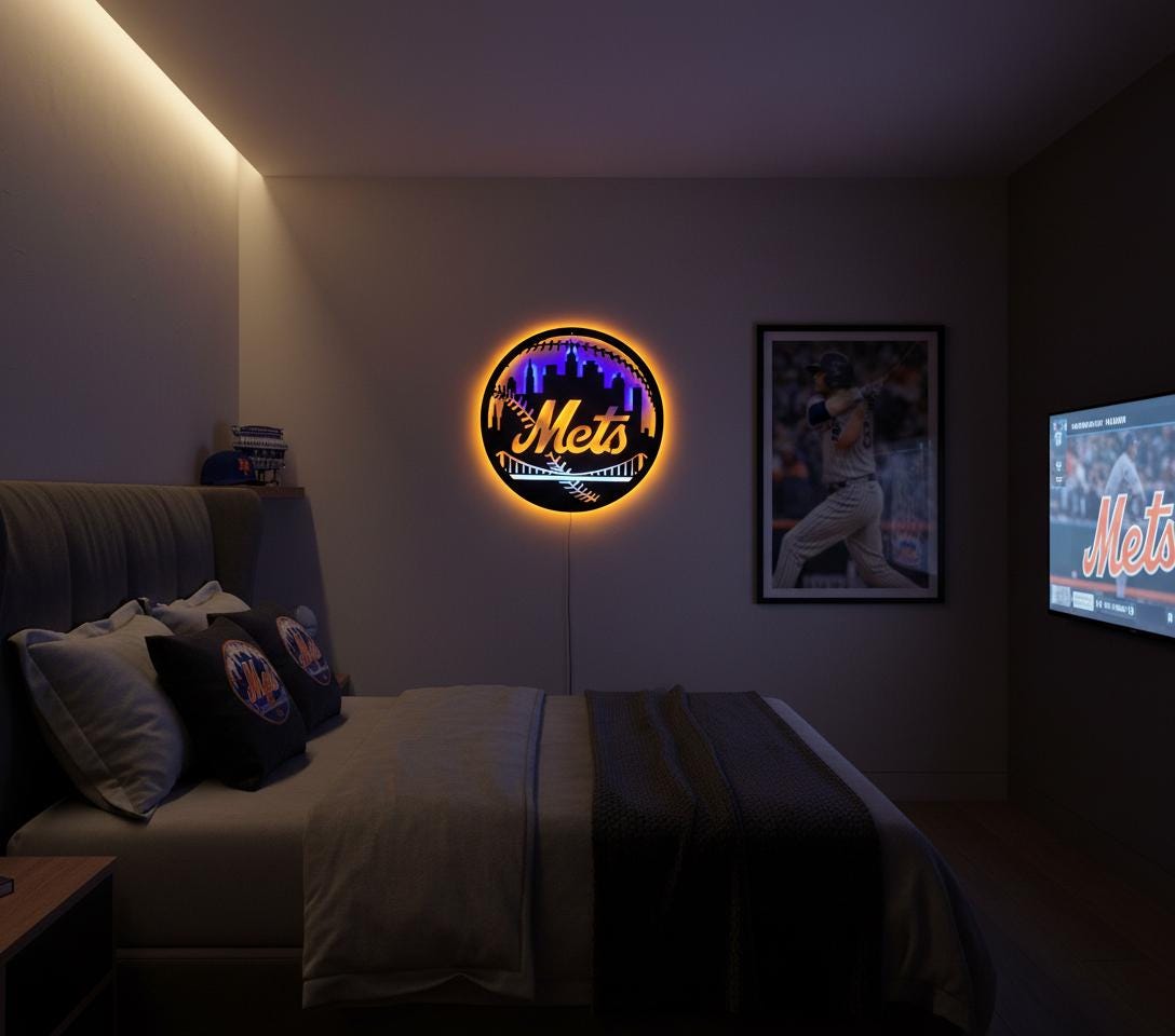 Mets Metal Wall Art – New York Baseball Fan Sign, Game Room Decor