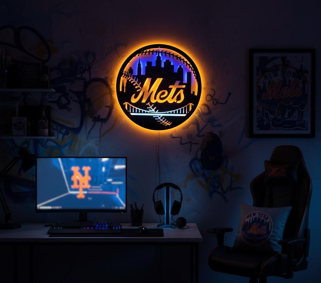 Mets Metal Wall Art – New York Baseball Fan Sign, Game Room Decor