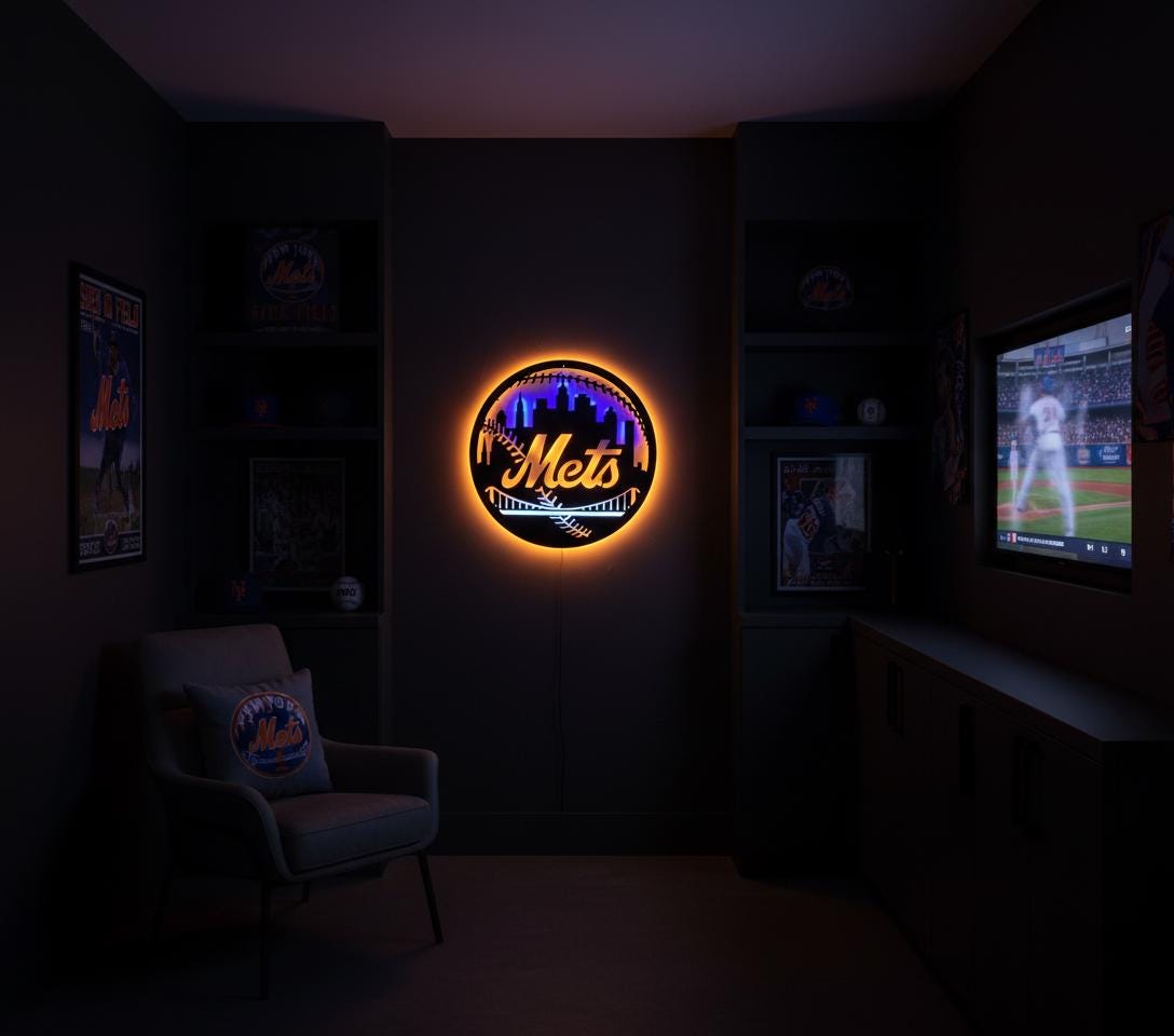 Mets Metal Wall Art – New York Baseball Fan Sign, Game Room Decor