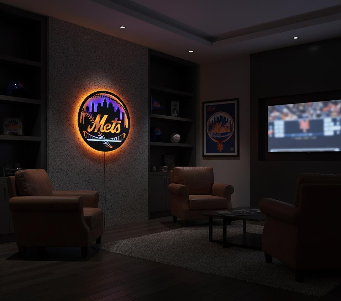 Mets Metal Wall Art – New York Baseball Fan Sign, Game Room Decor