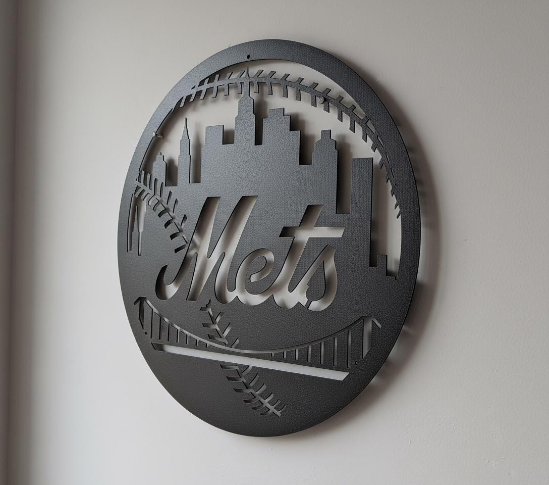 Mets Metal Wall Art – New York Baseball Fan Sign, Game Room Decor