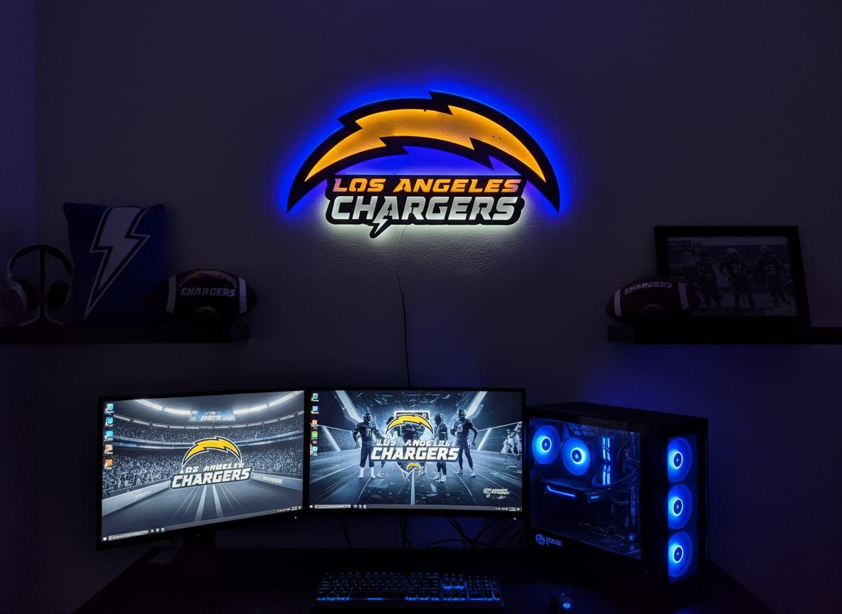 Chargers Wall Art - Los Angeles Bolt Logo NFL Game Room & Man Cave Decor