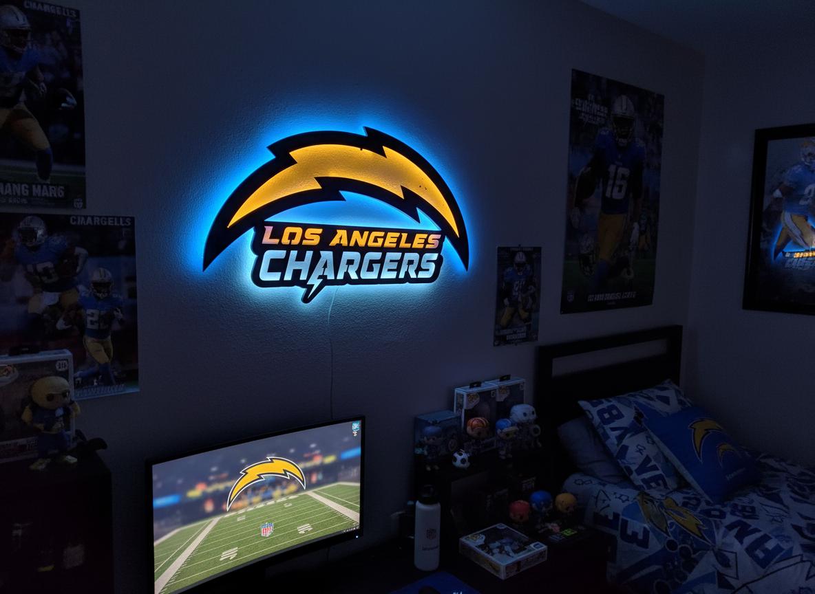 Chargers Wall Art - Los Angeles Bolt Logo NFL Game Room & Man Cave Decor