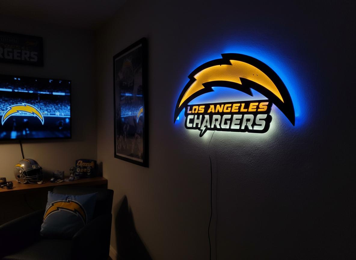Chargers Wall Art - Los Angeles Bolt Logo NFL Game Room & Man Cave Decor