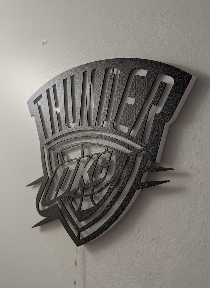 NBA Wall Art - OKC Thunder Team Logo Light Up Sign Game Room Decor