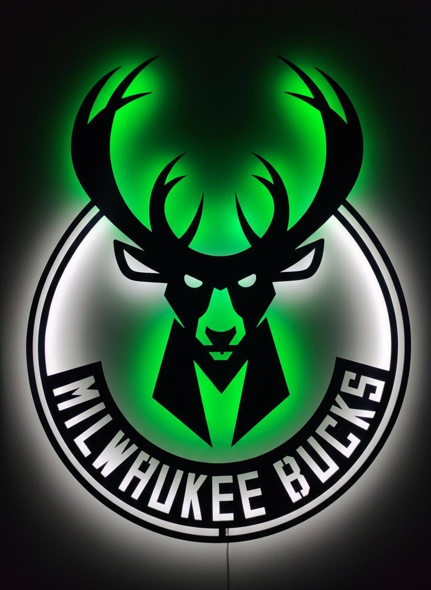 Milwaukee Bucks Wall Art - NBA Team Logo Game Room Decor Man Cave Gift Ideas