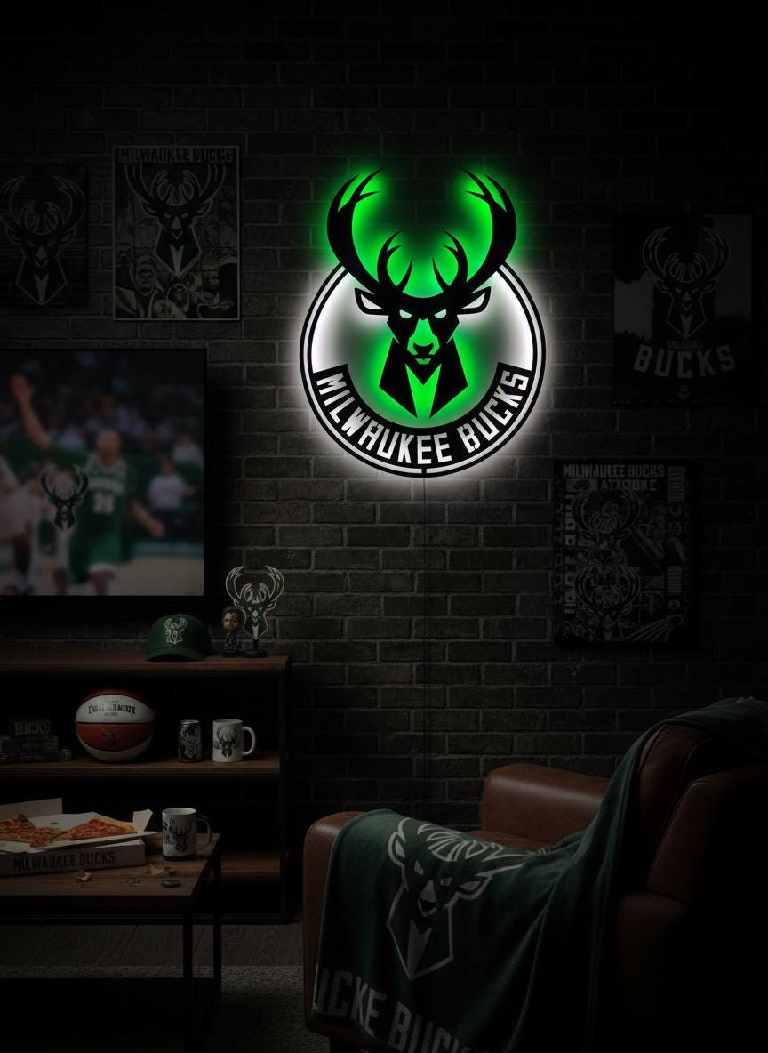 Milwaukee Bucks Wall Art - NBA Team Logo Game Room Decor Man Cave Gift Ideas