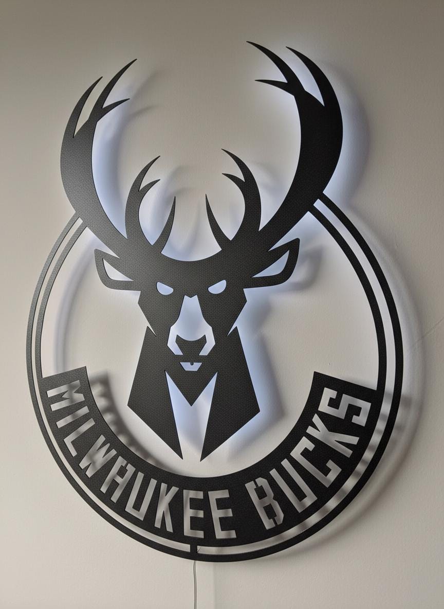 Milwaukee Bucks Wall Art - NBA Team Logo Game Room Decor Man Cave Gift Ideas