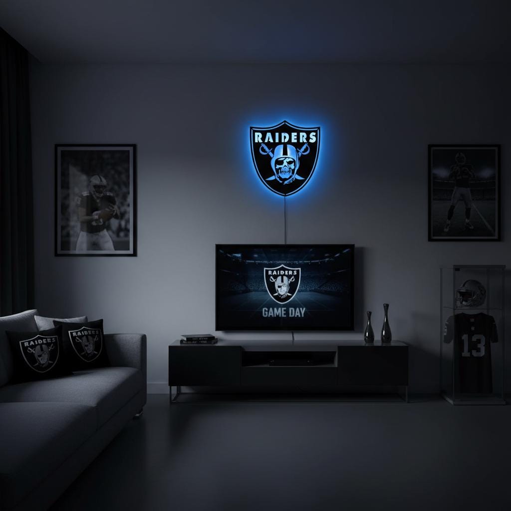 Las Vegas Raiders Wall Art - Team Logo Sign Decor for Game Room