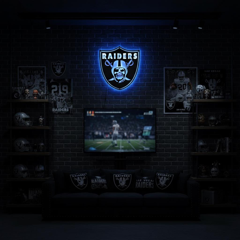 Las Vegas Raiders Wall Art - Team Logo Sign Decor for Game Room