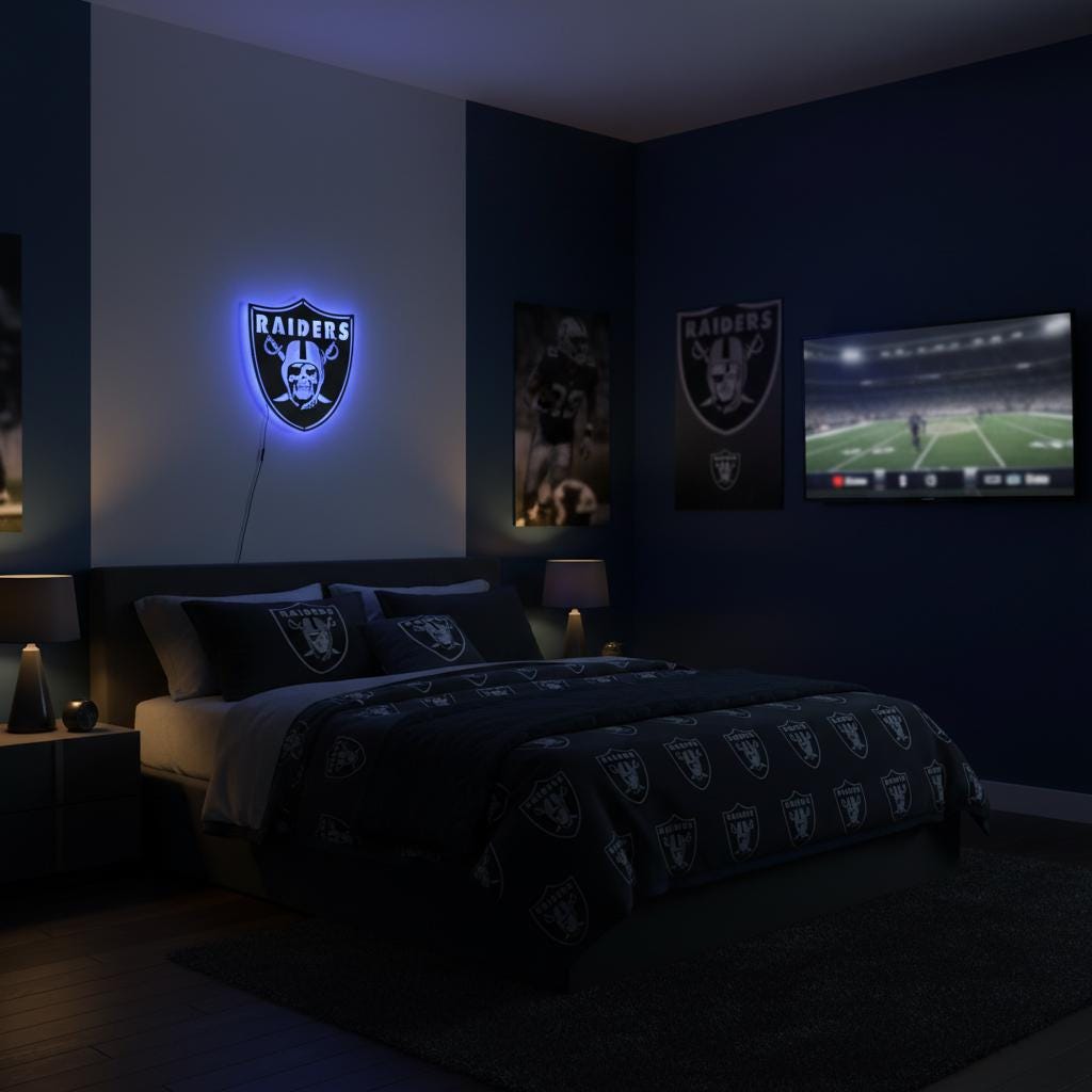 Las Vegas Raiders Wall Art - Team Logo Sign Decor for Game Room