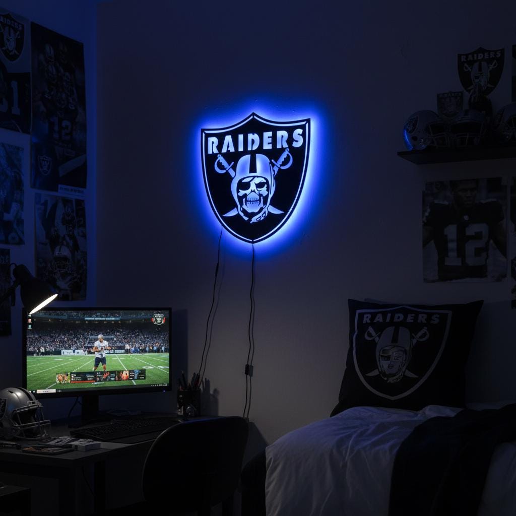 Las Vegas Raiders Wall Art - Team Logo Sign Decor for Game Room