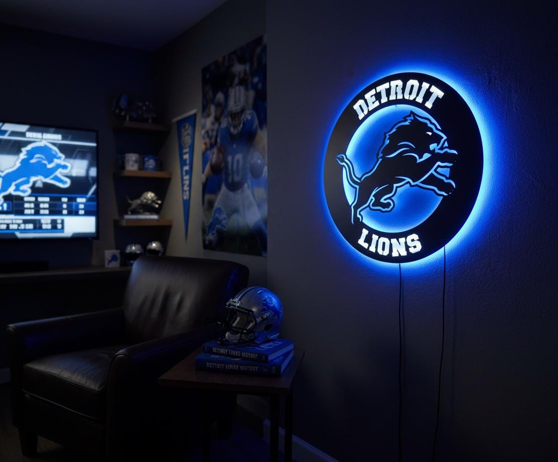 Detroit Lions Wall Art - NFL Team Logo Decor for Game Room & Mancave