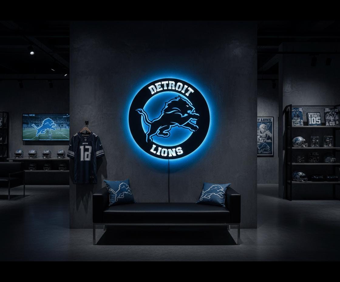 Detroit Lions Wall Art - NFL Team Logo Decor for Game Room & Mancave