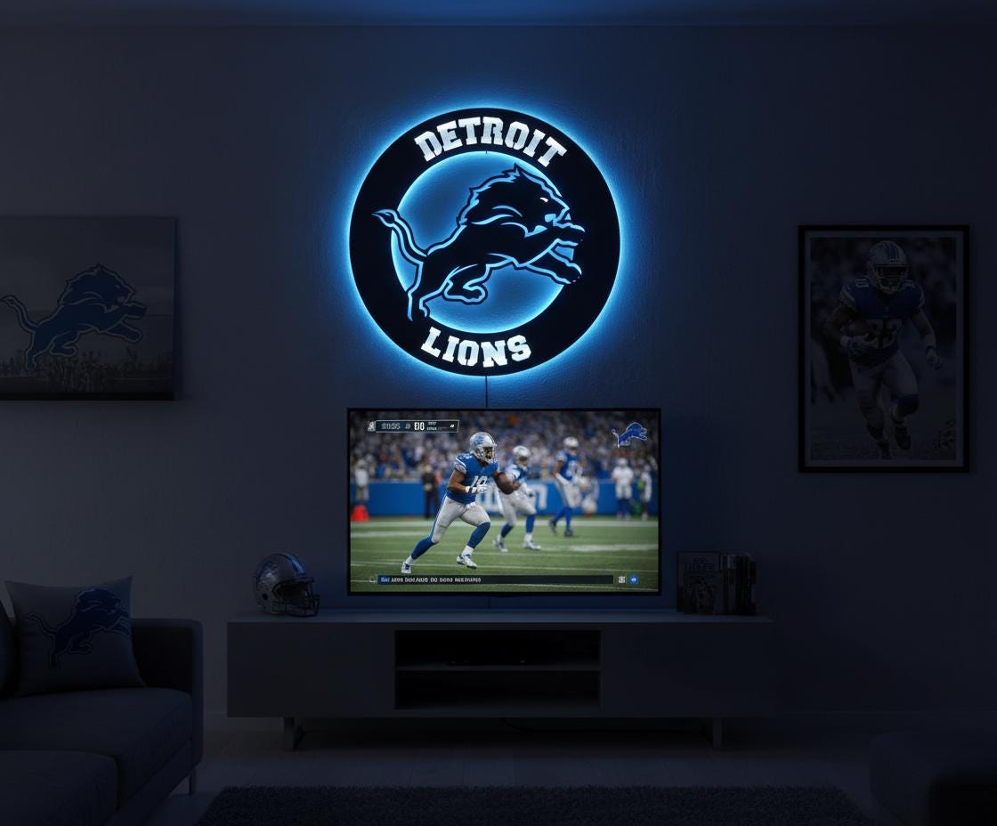 Detroit Lions Wall Art - NFL Team Logo Decor for Game Room & Mancave