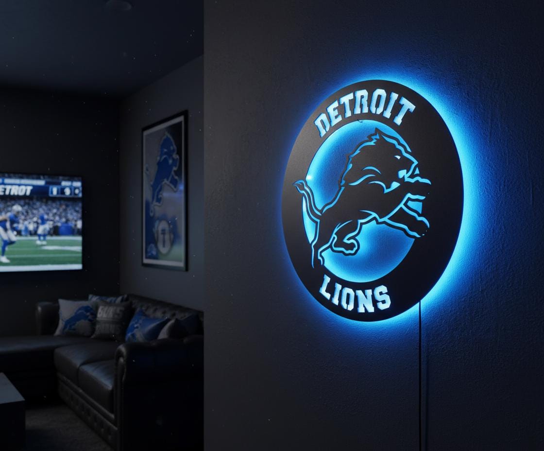 Detroit Lions Wall Art - NFL Team Logo Decor for Game Room & Mancave
