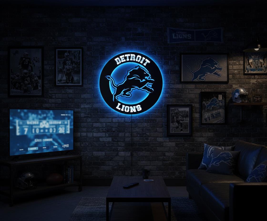 Detroit Lions Wall Art - NFL Team Logo Decor for Game Room & Mancave