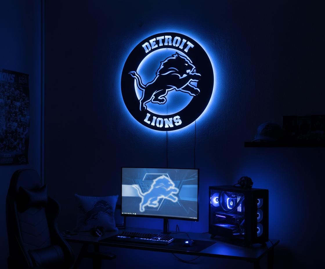 Detroit Lions Wall Art - NFL Team Logo Decor for Game Room & Mancave
