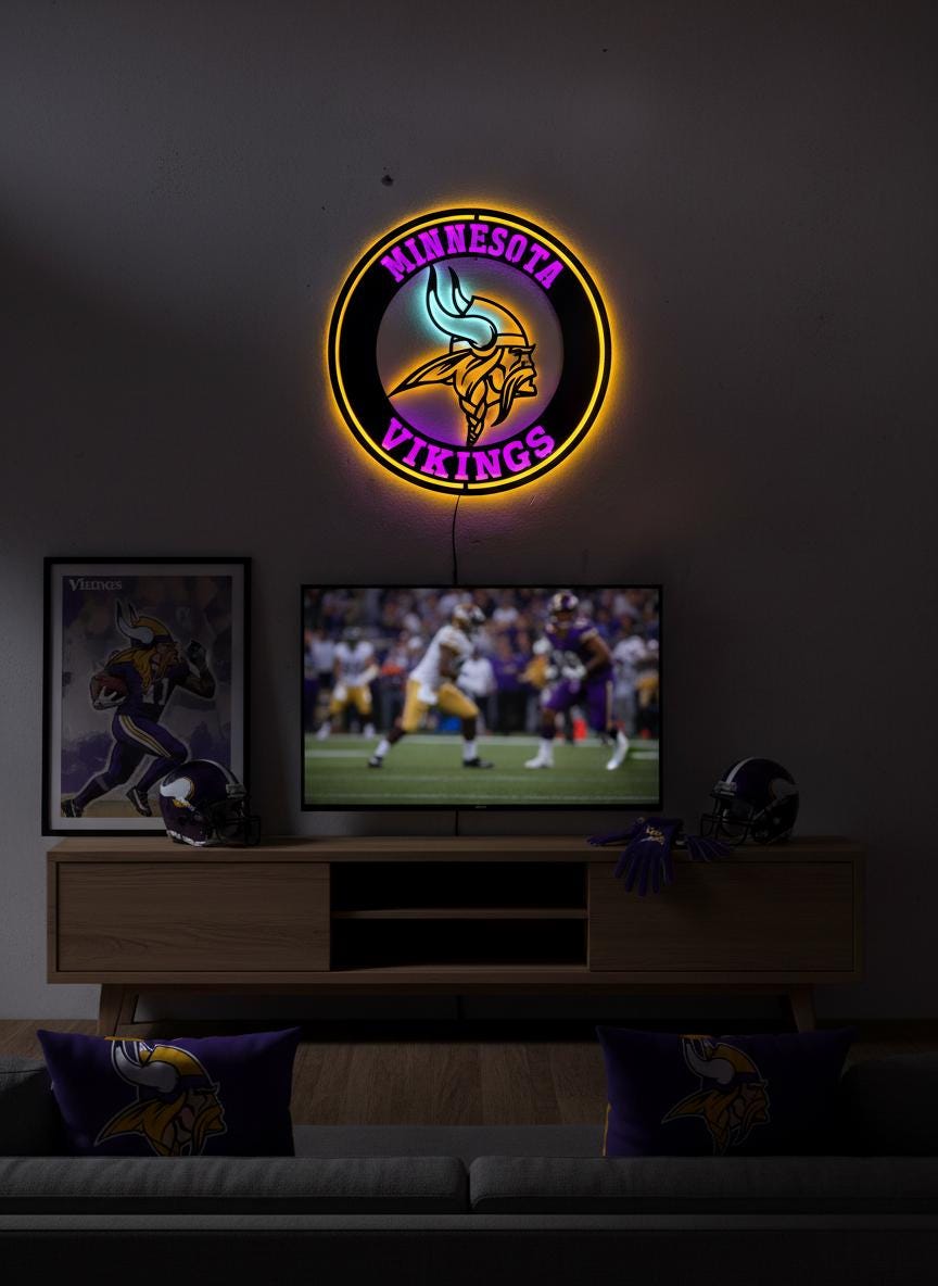 Minnesota Vikings Wall Art - Purple NFL Team Logo - Game Room Decor Gift
