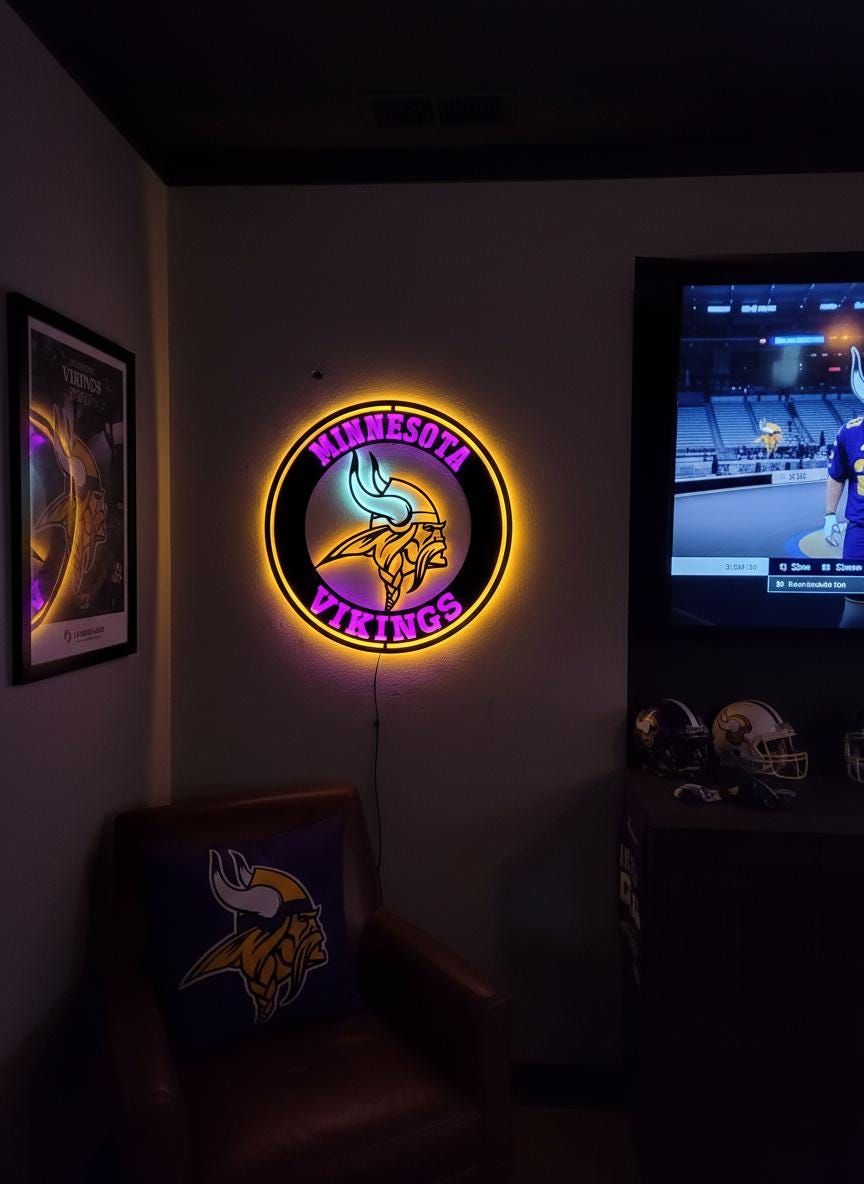 Minnesota Vikings Wall Art - Purple NFL Team Logo - Game Room Decor Gift