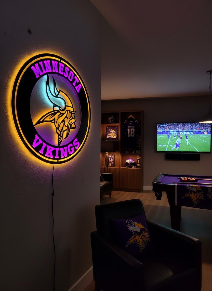 Minnesota Vikings Wall Art - Purple NFL Team Logo - Game Room Decor Gift