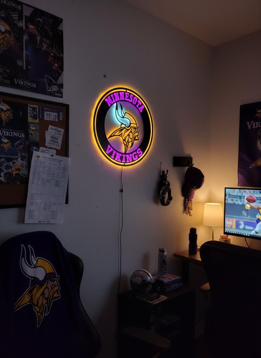 Minnesota Vikings Wall Art - Purple NFL Team Logo - Game Room Decor Gift